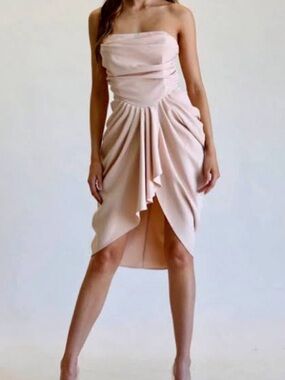 Donnee Par Dieu BLUSH STRAPLESS RUCHED MIDI DRESS NWT
